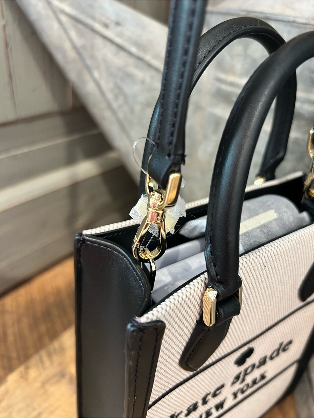 NWT kate spade Black & Cream Mini Canvas Tote with Top Handles - Picture 6 of 11